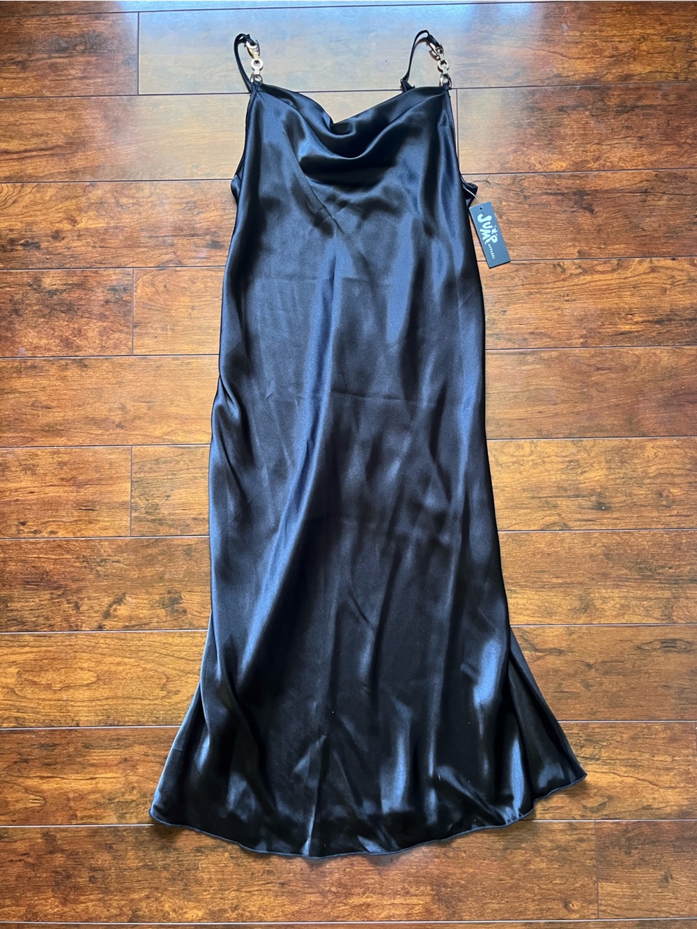 Jump Black Satin Slip Bodysuit with Chain Straps